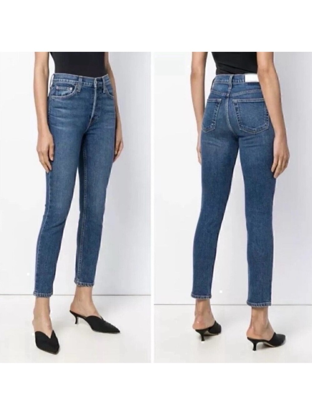 RE/DONE High Rise Ankle Crop Jeans In Mid 70s Women’s Button Fly Size 32